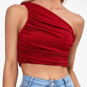 Red one shoulder top cropped